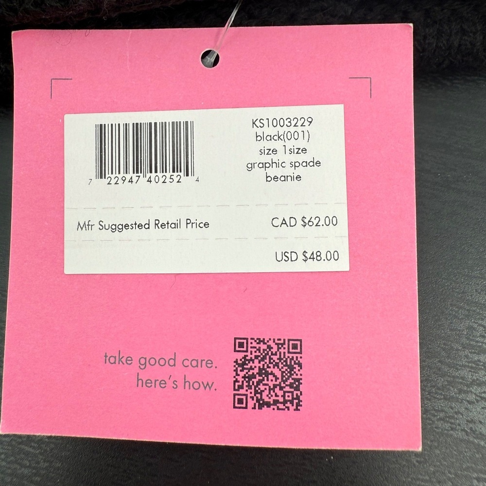 Kate Spade New York Black Knit Beanie Spade Logo Hat NWT - Picture 3 of 5
